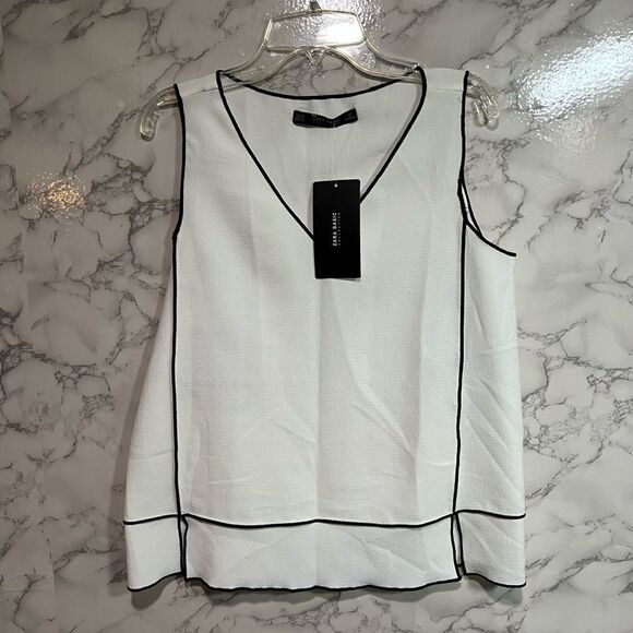 Zara White Neck Top with Contrast Piping Trim Size XS - Picture 3 of 13